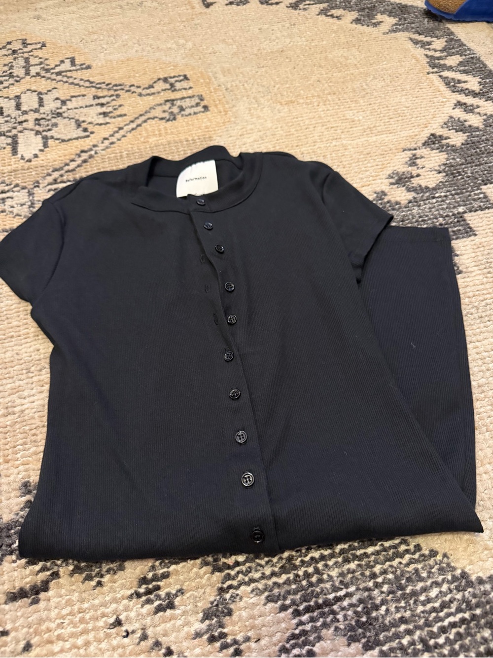 Reformation Black Ribbed Button-Front Mini Dress - Picture 8 of 9